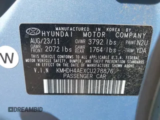 2012 Hyundai Elantra Limited with VIN KMHDH4AEXCU278876, listed as a IAAI auction lot 42007103 with 158,441 mi miles. Bid and sale history available at carsss.com. Image 9.