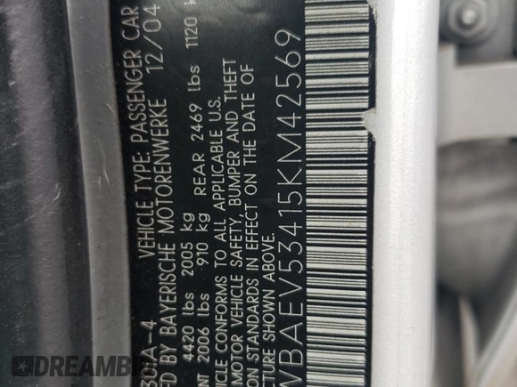 2005 BMW 3 Series 330i with VIN WBAEV53415KM42569, listed as a Copart auction lot 82333804 with 195,594 mi miles and Salvage Title. Bid and sale history available at carsss.com. Image 13.