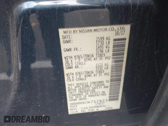 2018 Nissan Frontier Desert Runner with VIN 1N6DD0ER2JN717823, listed as a IAAI auction lot 42200433 with 73,173 mi miles and . Bid and sale history available at DreamBid. Image 9.