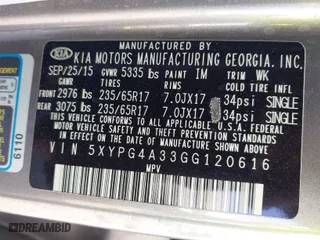 2016 Kia Sorento LX with VIN 5XYPG4A33GG120616, listed as a IAAI auction lot 41822433 with 131,366 mi miles. Bid and sale history available at carsss.com. Image 9.