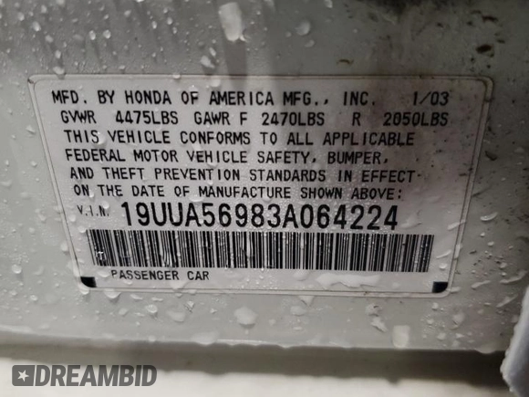 2003 Acura TL Type S w/Navigation System with VIN 19UUA56983A064224, listed as a Copart auction lot 58251074 with 330,201 mi miles and Salvage Title. Bid and sale history available at carsss.com. Image 12.