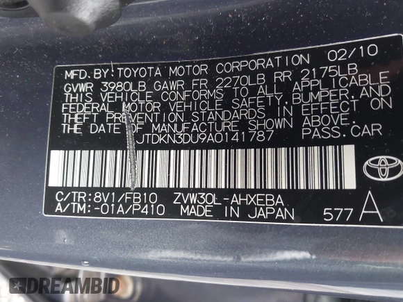 2010 Toyota Prius II z VIN JTDKN3DU9A0141787, wystawiony jako IAAI lot #42375817 z przebiegiem 270 502 mil mil oraz . Historia ofert i sprzedaży dostępna na DreamBid. Obrazek 9.