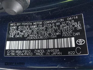 2014 Toyota Prius Four with VIN JTDKN3DU8E0371584, listed as a IAAI auction lot 41837167 with 127,709 mi miles. Bid and sale history available at carsss.com. Image 9.