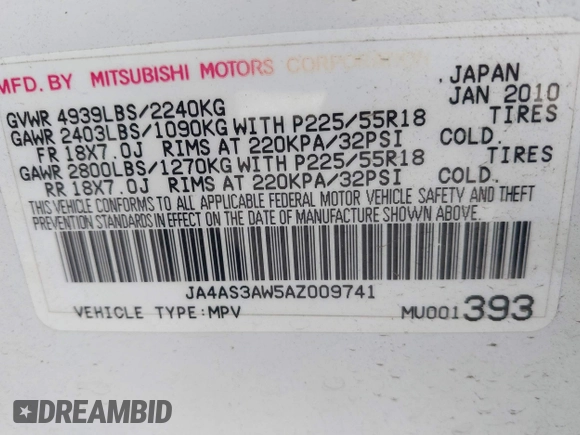 2010 Mitsubishi Outlander SE z VIN JA4AS3AW5AZ009741, wystawiony jako IAAI lot #41623843 z przebiegiem 180 184 mil mil oraz . Historia ofert i sprzedaży dostępna na DreamBid. Obrazek 9.