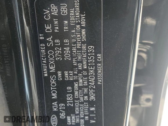 2019 Kia Forte LXS with VIN 3KPF24AD3KE135139, listed as a Copart auction lot 77074084 with 101,499 mi miles and Salvage Title. Bid and sale history available at carsss.com. Image 13.