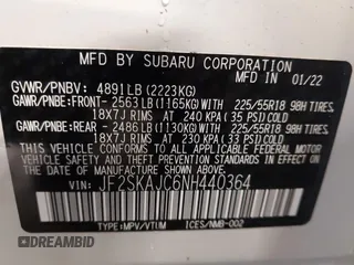 2022 Subaru Forester Sport with VIN JF2SKAJC6NH440364, listed as a IAAI auction lot 41034901 with 30,236 mi miles. Bid and sale history available at carsss.com. Image 9.