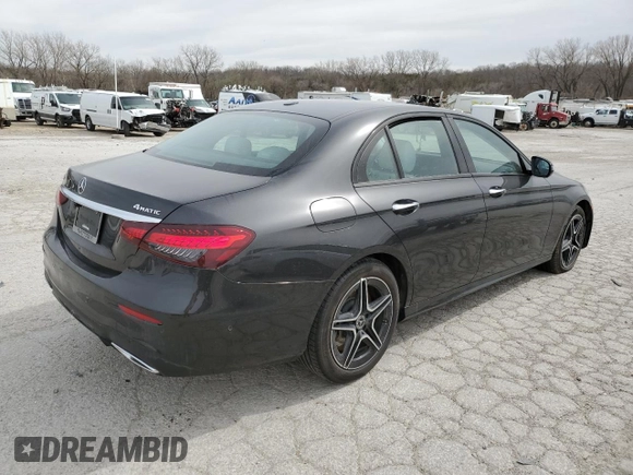 2023 Mercedes-Benz E 450 with VIN W1KZF5KB1PB102106, listed as a Copart auction lot 49478015 with 15,384 mi miles and Salvage Title. Bid and sale history available at DreamBid. Image 3.