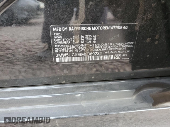 2021 BMW 3 Series M340i with VIN 3MW5U7J09M8B69234, listed as a Copart auction lot 44027005 with 29,715 mi miles and Salvage Title. Bid and sale history available at carsss.com. Image 13.
