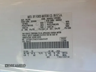 2000 Ford F-150 XL with VIN 1FTRF17W3YNB65349, listed as a Copart auction lot 52551895 with Not provided miles and Salvage title. Bid and sale history available at DreamBid. Image 12.