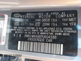 2023 Hyundai Elantra SEL with VIN KMHLM4AG6PU604588, listed as a IAAI auction lot 42045957 with 11,511 mi miles and . Bid and sale history available at DreamBid. Image 9.