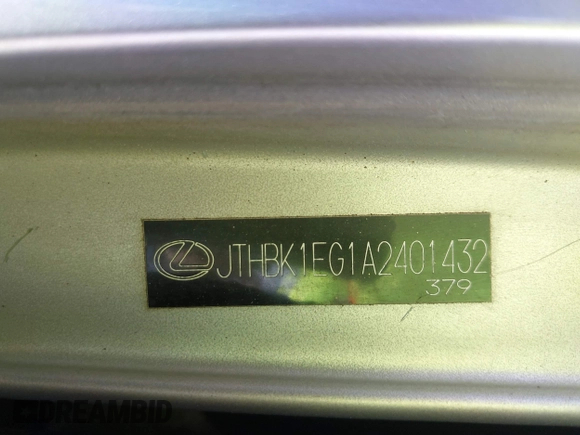 2010 Lexus ES with VIN JTHBK1EG1A2401432, listed as a IAAI auction lot 41823424 with Not Provided miles. Bid and sale history available at carsss.com. Image 9.