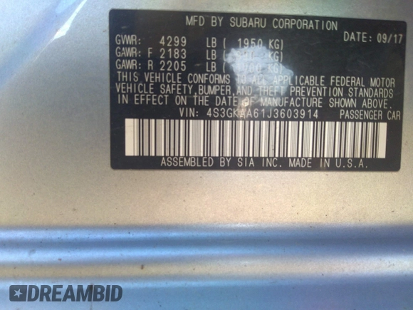 2018 Subaru Impreza with VIN 4S3GKAA61J3603914, listed as a IAAI auction lot 38286656 with 80,487 mi miles and . Bid and sale history available at DreamBid. Image 9.