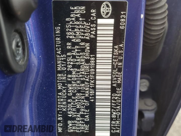 2015 Toyota Camry XLE with VIN 4T1BF1FK1FU919881, listed as a Copart auction lot 54233945 with 139,173 mi miles and Salvage Title. Bid and sale history available at carsss.com. Image 12.