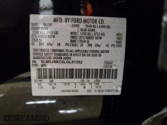 2020 Lincoln Aviator Black Label with VIN 5LM5J9XC6LGL01352, listed as a Copart auction lot 84290214 with 71,182 mi miles and Salvage title. Bid and sale history available at DreamBid. Image 15.