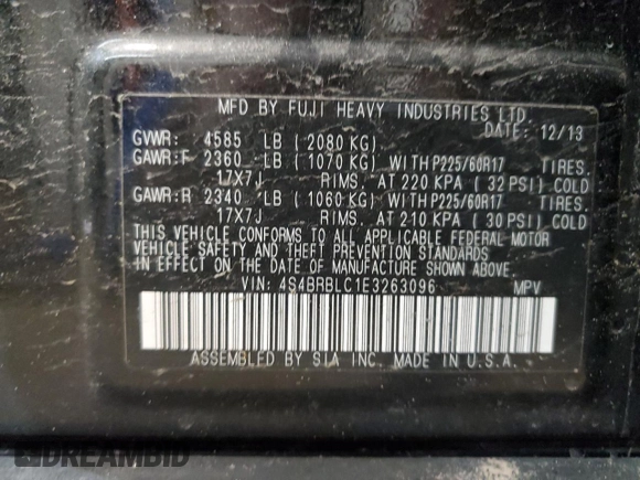 2014 Subaru Outback Limited with VIN 4S4BRBLC1E3263096, listed as a Copart auction lot 49550635 with Not Provided miles and Salvage Title. Bid and sale history available at DreamBid. Image 13.