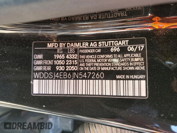 2018 Mercedes-Benz CLA with VIN WDDSJ4EB6JN547260, listed as a Copart auction lot 60710812 with 34,897 mi miles. Bid and sale history available at carsss.com. Image 10.