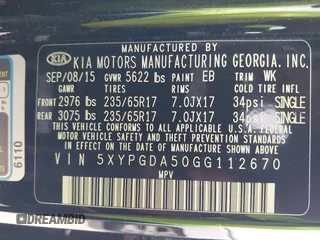 2016 Kia Sorento LX z VIN 5XYPGDA50GG112670, wystawiony jako IAAI lot #42170870 z przebiegiem 165 053 mil mil oraz . Historia ofert i sprzedaży dostępna na DreamBid. Obrazek 9.