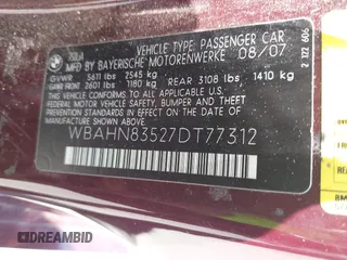 2007 BMW 7 Series 750Li with VIN WBAHN83527DT77312, listed as a IAAI auction lot 42571093 with 136,164 mi miles and . Bid and sale history available at DreamBid. Image 9.