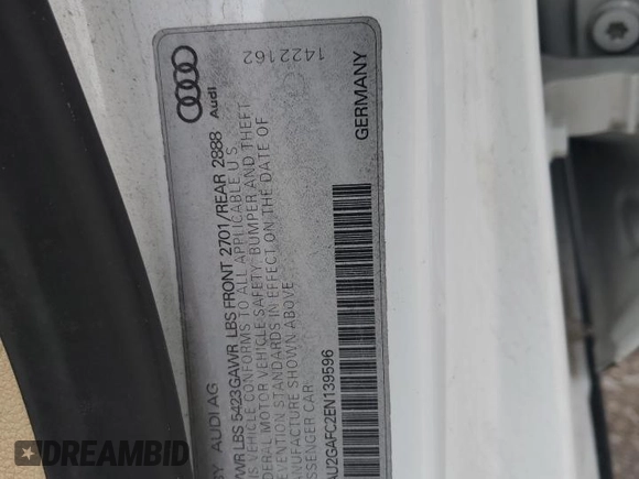 2014 Audi A7 Prestige with VIN WAU2GAFC2EN139596, listed as a Copart auction lot 51679715 with 115,355 mi miles and Salvage title. Bid and sale history available at DreamBid. Image 12.