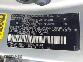2018 Toyota Highlander LE с VIN 5TDBZRFH2JS499320, выставлен на аукционе IAAI как лот 42099889 с пробегом 642 396 миль миль и . История ставок и продаж доступна на DreamBid. Изображение 9.
