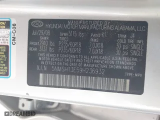 2009 Hyundai Santa Fe SE with VIN 5NMSH13E59H236932, listed as a IAAI auction lot 41846012 with 227,118 mi miles. Bid and sale history available at carsss.com. Image 9.