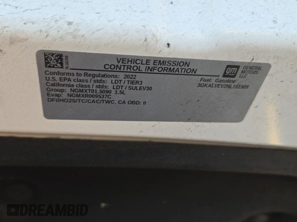 2022 GMC Terrain SLT with VIN 3GKALVEV2NL161509, listed as a IAAI auction lot 42678007 with 55,419 mi miles and . Bid and sale history available at DreamBid. Image 7.