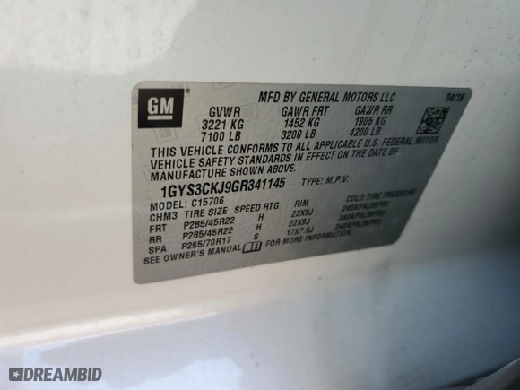 2016 Cadillac Escalade Premium Collection with VIN 1GYS3CKJ9GR341145, listed as a Copart auction lot 70663854 with 127,468 mi miles and Salvage Title. Bid and sale history available at carsss.com. Image 14.