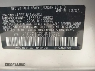 2008 Subaru Impreza i с VIN JF1GE61668H516274, выставлен на аукционе IAAI как лот 42246364 с пробегом 172 826 миль миль и . История ставок и продаж доступна на DreamBid. Изображение 9.