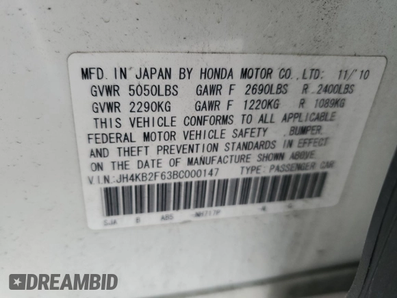2011 Acura RL Technology with VIN JH4KB2F63BC000147, listed as a Copart auction lot 86130774 with 215,685 mi miles and Salvage Title. Bid and sale history available at DreamBid. Image 12.