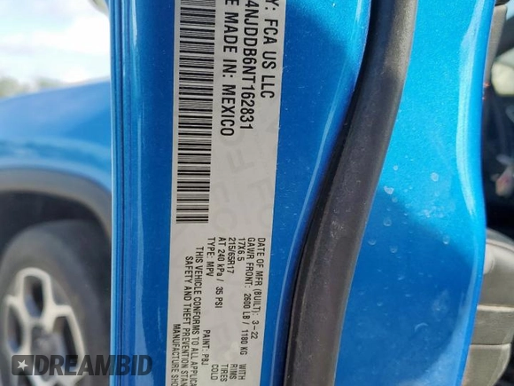 2022 Jeep Compass Trailhawk with VIN 3C4NJDDB6NT162831, listed as a Copart auction lot 66130235 with 34,762 mi miles and Salvage title. Bid and sale history available at DreamBid. Image 13.
