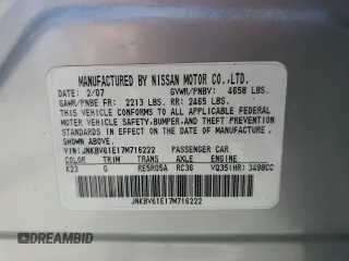 2007 Infiniti G35 Journey z VIN JNKBV61E17M716222, wystawiony jako Copart lot #57000465 z przebiegiem 177 260 mil mil oraz Szkoda całkowita • Salvage title. Historia ofert i sprzedaży dostępna na DreamBid. Obrazek 12.