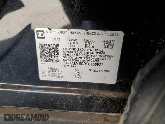 2023 GMC Terrain SLT with VIN 3GKALVEG0PL156927, listed as a Copart auction lot 46853985 with Not Provided miles and Non Repairable. Bid and sale history available at carsss.com. Image 12.