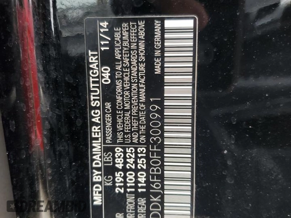 2015 Mercedes-Benz E 400 with VIN WDDKJ6FB0FF300991, listed as a Copart auction lot 78233584 with Not provided miles and Salvage title. Bid and sale history available at DreamBid. Image 13.