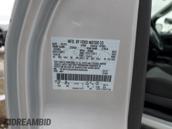 2006 Ford Escape XLS with VIN 1FMYU02Z66KA99242, listed as a Copart auction lot 88264735 with 79,534 mi miles and Salvage Title. Bid and sale history available at carsss.com. Image 12.
