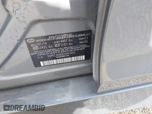 2014 Hyundai Sonata Limited with VIN 5NPEC4AB2EH943005, listed as a IAAI auction lot 41951991 with 176,380 mi miles and . Bid and sale history available at DreamBid. Image 9.