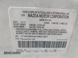 2012 Mazda 6 i Touring Plus with VIN 1YVHZ8EHXC5M21957, listed as a IAAI auction lot 41774460 with 140,093 mi miles. Bid and sale history available at carsss.com. Image 9.