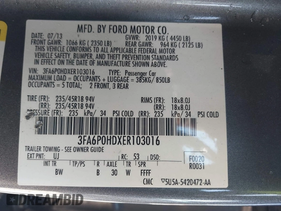 2014 Ford Fusion SE with VIN 3FA6P0HDXER103016, listed as a IAAI auction lot 41577769 with 1 mi miles. Bid and sale history available at carsss.com. Image 9.