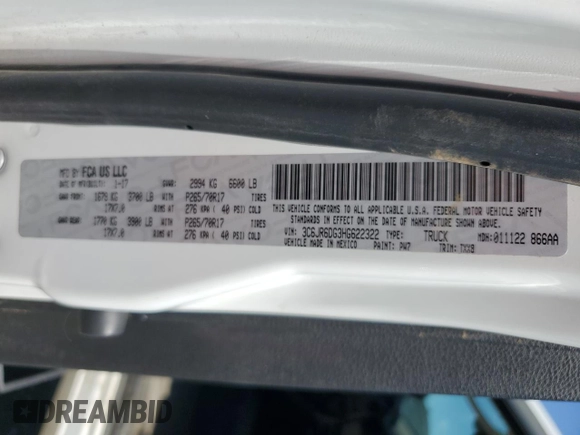 2017 Ram 1500 Tradesman with VIN 3C6JR6DG3HG622322, listed as a Copart auction lot 66695445 with 79,372 mi miles and Clean title. Bid and sale history available at DreamBid. Image 12.