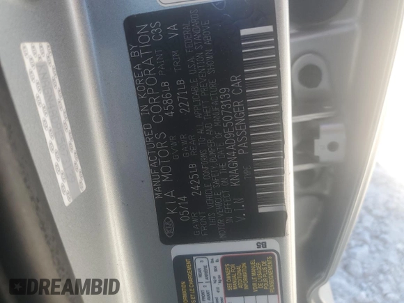 2014 Kia Optima Hybrid EX with VIN KNAGN4AD9E5073139, listed as a Copart auction lot 77374134 with 189,519 mi miles and Clean Title. Bid and sale history available at carsss.com. Image 12.