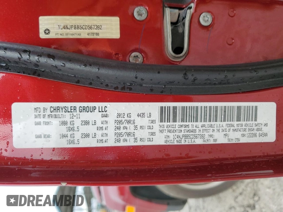 2012 Jeep Patriot Sport with VIN 1C4NJPBB5CD567392, listed as a Copart auction lot 53675585 with 113,515 mi miles and Salvage Title. Bid and sale history available at DreamBid. Image 13.