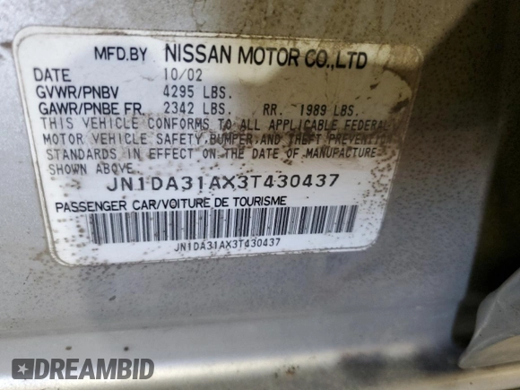 2003 Nissan Maxima SE z VIN JN1DA31AX3T430437, wystawiony jako Copart lot #48408845 z przebiegiem Nie podano mil oraz Szkoda całkowita • Salvage title. Historia ofert i sprzedaży dostępna na DreamBid. Obrazek 14.