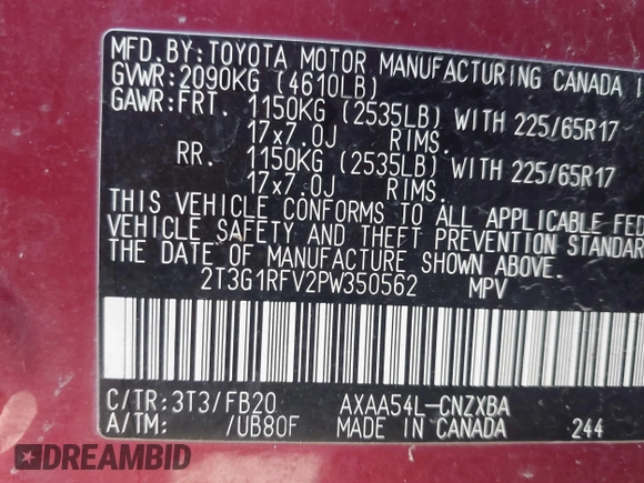 2023 Toyota RAV4 LE with VIN 2T3G1RFV2PW350562, listed as a IAAI auction lot 41786114 with 22,164 mi miles. Bid and sale history available at carsss.com. Image 9.