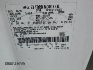 2006 Ford F-150 XL with VIN 1FTRF14W46NB89385, listed as a Copart auction lot 58761955 with 273,299 mi miles and Clean title. Bid and sale history available at DreamBid. Image 12.