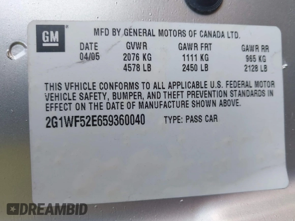 2005 Chevrolet Impala with VIN 2G1WF52E659360040, listed as a IAAI auction lot 42640361 with 119,790 mi miles and . Bid and sale history available at DreamBid. Image 9.