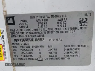 2017 Chevrolet Traverse LT with VIN 1GNKVGKD5HJ106685, listed as a IAAI auction lot 41929915 with 160,106 mi miles and . Bid and sale history available at DreamBid. Image 9.
