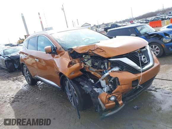 2017 Nissan Murano S with VIN 5N1AZ2MH6HN103570, listed as a IAAI auction lot 41534592 with 104,057 mi miles and . Bid and sale history available at DreamBid. Image 1.