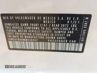 2021 Volkswagen Jetta S with VIN 3VWC57BU0MM036357, listed as a IAAI auction lot 42421734 with 31,324 mi miles and . Bid and sale history available at DreamBid. Image 9.