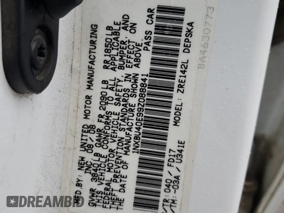 2009 Toyota Corolla with VIN 1NXBU40E99Z088841, listed as a Copart auction lot 43959215 with 193,935 mi miles and Salvage Title. Bid and sale history available at carsss.com. Image 14.