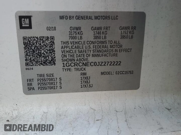 2018 Chevrolet Silverado 1500 Work Truck with VIN 1GCRCNEC0JZ272222, listed as a Copart auction lot 44224405 with 181,636 mi miles and Clean Title. Bid and sale history available at carsss.com. Image 12.