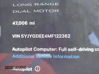 2021 Tesla Model Y Long Range with VIN 5YJYGDEE4MF122362, listed as a IAAI auction lot 42096138 with 47,006 mi miles and . Bid and sale history available at DreamBid. Image 9.